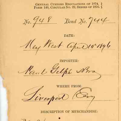 Customs Import Receipt: © Key West Art & Historical Society