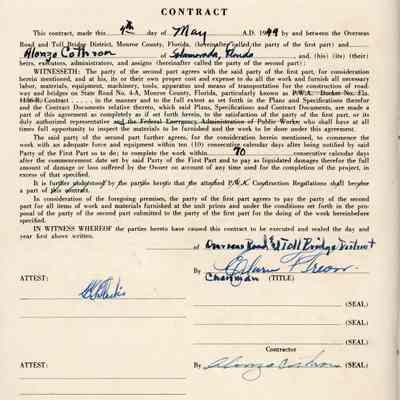 Contract to Construct Roadways and Bridges on State Road No. 4A: © Key West Art & Historical Society