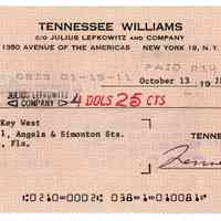 Tennessee Williams Check to City of Key West