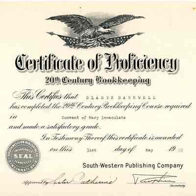 Certificate of Proficiency 20th Century Bookkeeping