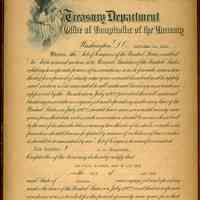 U.S. Treasury Department Certificate for The First National Bank of Key West