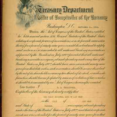 U.S. Treasury Department Certificate for The First National Bank of Key West
