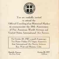 Pan American World Airways Historical Marker Unveiling Invitation