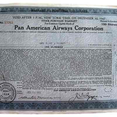 Pan American Airways Corporation Stock Certificate