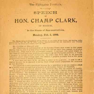 The Philippine Problem: Speech of Hon. Champ Clark, of Missouri, in the House of Representatives, Monday, Feb. 5, 1900.: © Key West Art & Historical Society