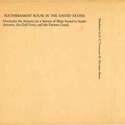 Southernmost House in U.S., Key West, Fla.: © Key West Art & Historical Society