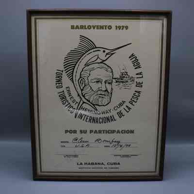 Hemingway Fishing Tournament Participation Certificate