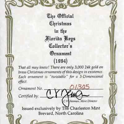 Florida Keys Collector's Ornament Certificate