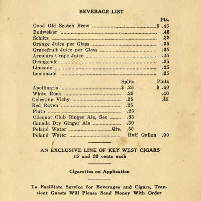 Casa Marina Dinner Menu: © Key West Art & Historical Society