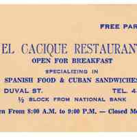 El Cacique Restaurant Business Card