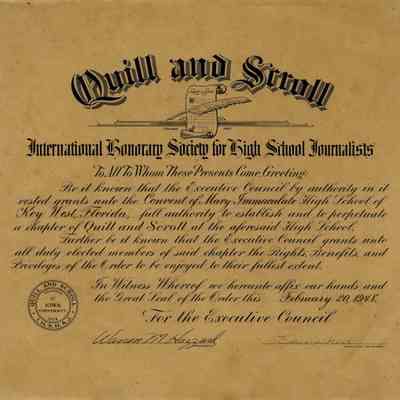 Quill and Scroll Society Certificate