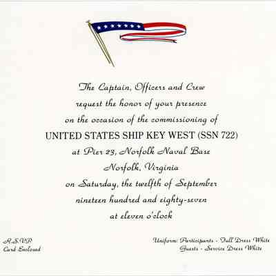 USS KEY WEST (SSN 722) Commissioning Invitation