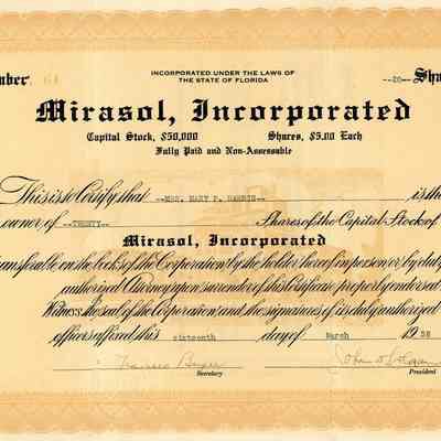Mirasol, Incorporated Stock Certificate