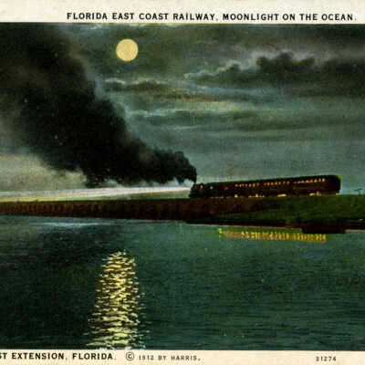 Florida East Coast Railway, Moonlight on the Ocean, Train at Sea Crossing Key West Extension, Florida