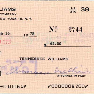 Tennessee Williams Bank Check
