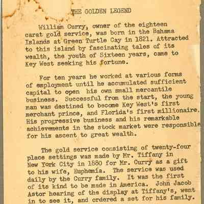 Pamphlet Detailing William Curry Gold Service