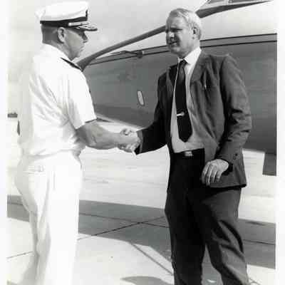 Rear Admiral Jason Maurer and James Schlesinger