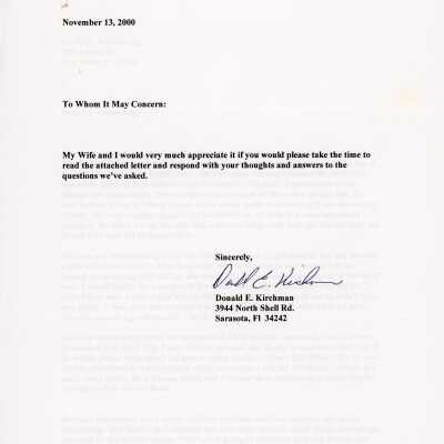 A letter from Donald E. Kirchman who is unhappy.