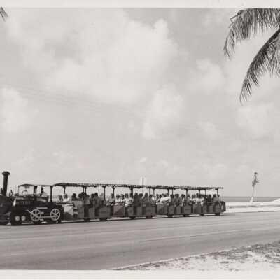 Conch tour train and passengers