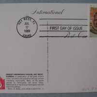          Hemingway House with First Day Issue Ernest Hemingway Stamp; © Key West Art & Historical Society
   