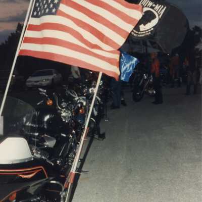 Motorcycles parked on the street.