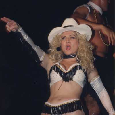 Unknown woman dressed up on a float.