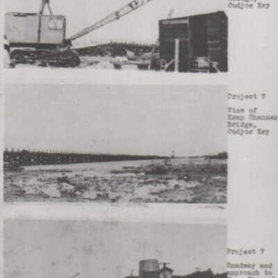 Three scenes showing construction of the overseas highway