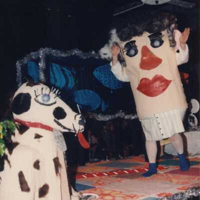 Unknown person dressed up on a float.