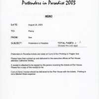          A fax to Penny from Sue regarding the pretenders in paradise tickets being
   