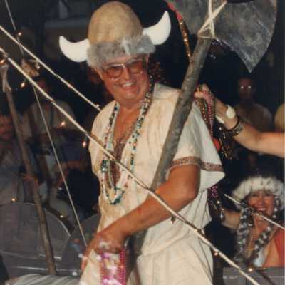 Unknown man dressed up on a float.