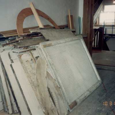 Old doors stacked up in one of the rooms.