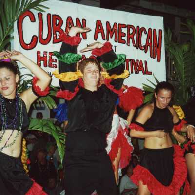 Unknown kids dancing on the Cuban American heritage float.