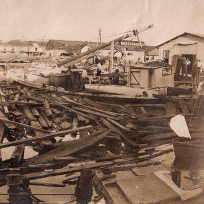 Damaged boat and pier