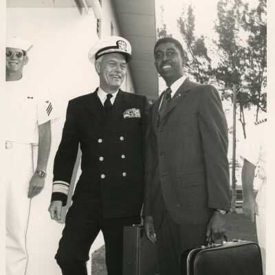 U.S. Navy men posing for a photograph