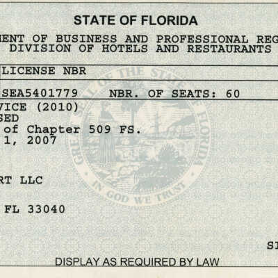 Division of Hotels and Restaurants License for Atlantic Shores