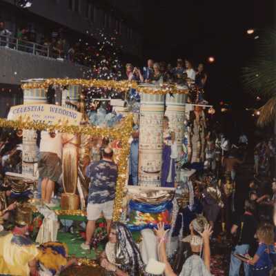 A float in the parade that reads Celestial Wedding on the Nile.