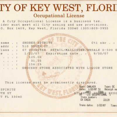 Occupational License for Shores Spirits at Atlantic Shores