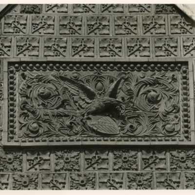 Front gable terra cotta detail.