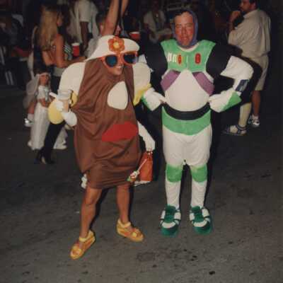 Unknown people dressed up for the parade.