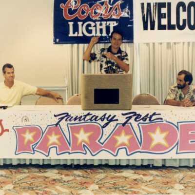 Unknown man speaking at a Fantasy Fest meeting.