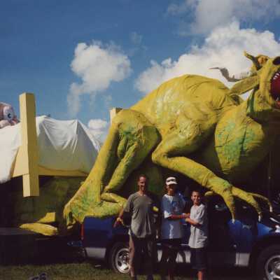 A float that is waiting for the parade to start.