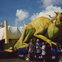 A float that is waiting for the parade to start.