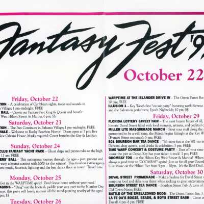 A poster of the Fantasy Fest 2000 schedule of events.