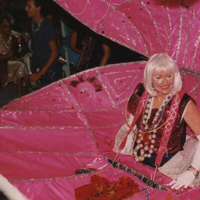 Unknown woman dressed up on a float.