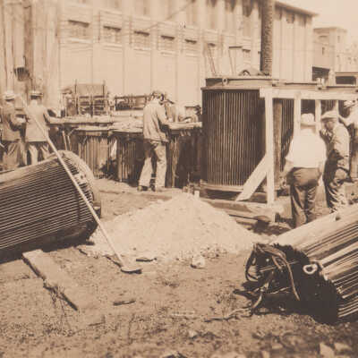 Unknown men with damaged equipment