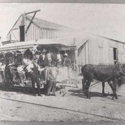 Mule-drawn trolley car
