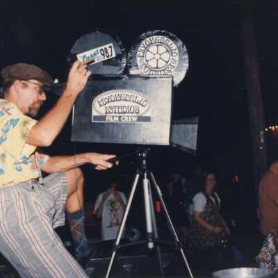 Unknown people on a float in the parade.