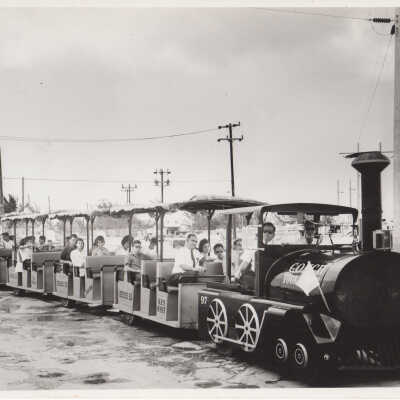 Conch tour train and passengers