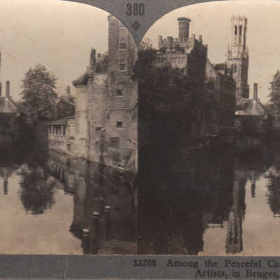 Stereoview of a canal in Bruges, Belgium