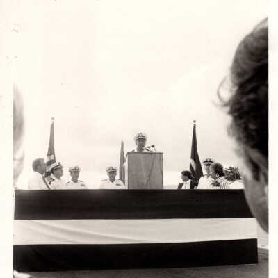 Military man at podium